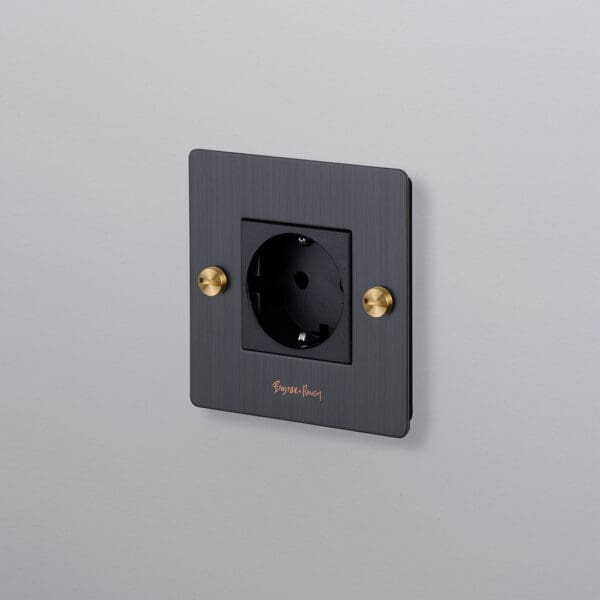 Buster Punch EU El Electricity 1G Wall Plate Schuko Socket Eluttag Coin Caps Smoked Bronze Brass Massing 1 Sq