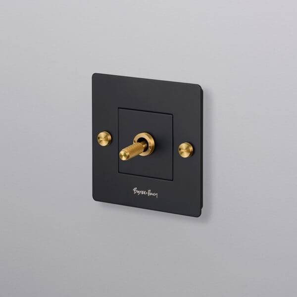 Buster Punch EU El Electricity 1G Wall Plate Toggle Switch Strombrytare Coin Caps Black Svart Brass Massing 1 Sq