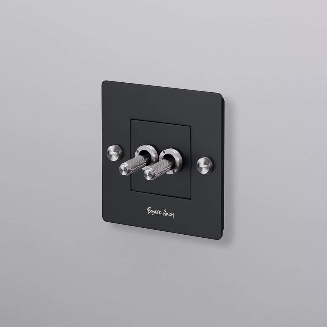 Buster Punch EU El Electricity 1G Wall Plate Toggle Switch Strombrytare Coin Caps Black Svart Steel Stal 1 Sq