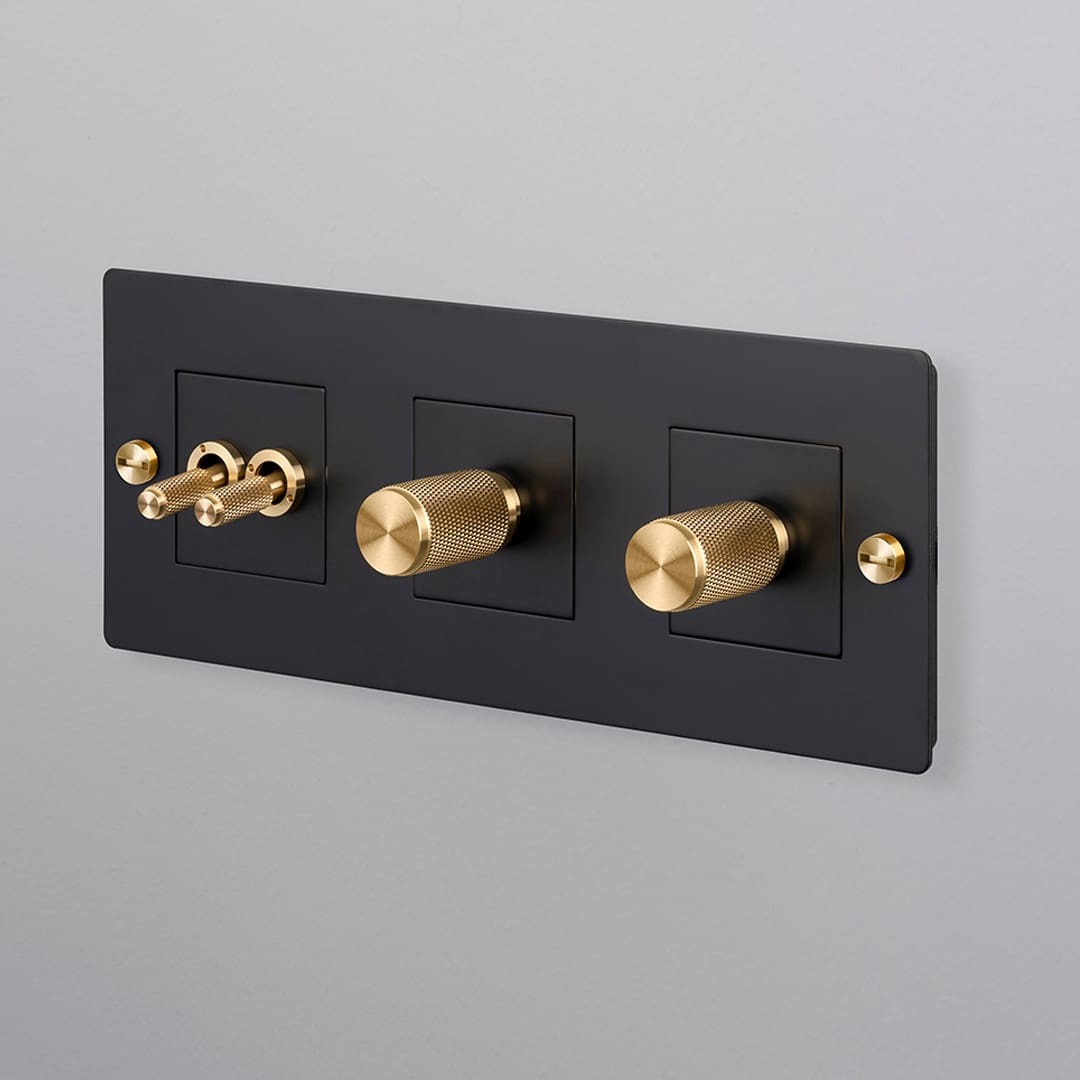 Buster Punch EU El Electricity 3G Wall Plate Toggle Switch Strombrytare Dimmer Coin Caps Black Svart Brass Massing 1 Sq