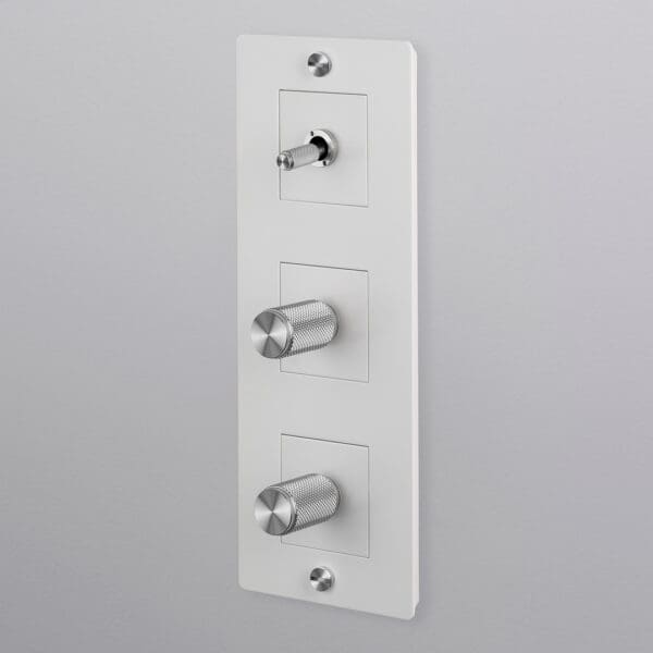 Buster Punch EU El Electricity 3G Wall Plate Vertical Toggle Switch Strombrytare Dimmer Coin Caps White Vit Steel Stal 1 Sq