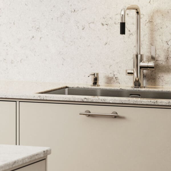 HAVSTORP BEIGE KOMPOSIT BIANCO DRIFT 20 AVRUNDAD ARM887 KROM HANDTAG UNIFORM ROSTFRI LOOK 5